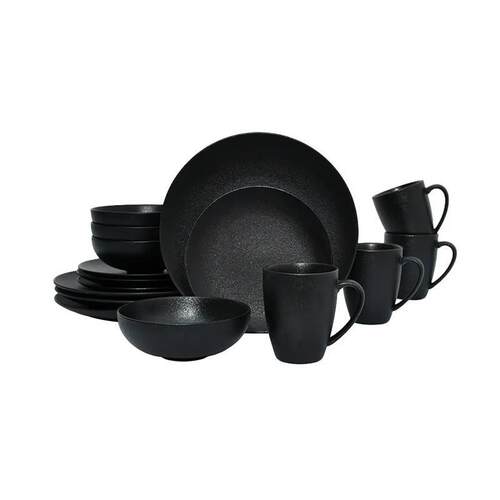 ceramic black plates bowl dinnerware Set of 4 set of 16件套