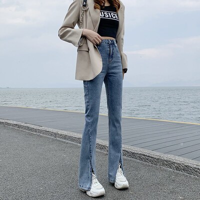 GUUZYUVIZ Black Loose Split Mom Jeans Woman Denim Pants High