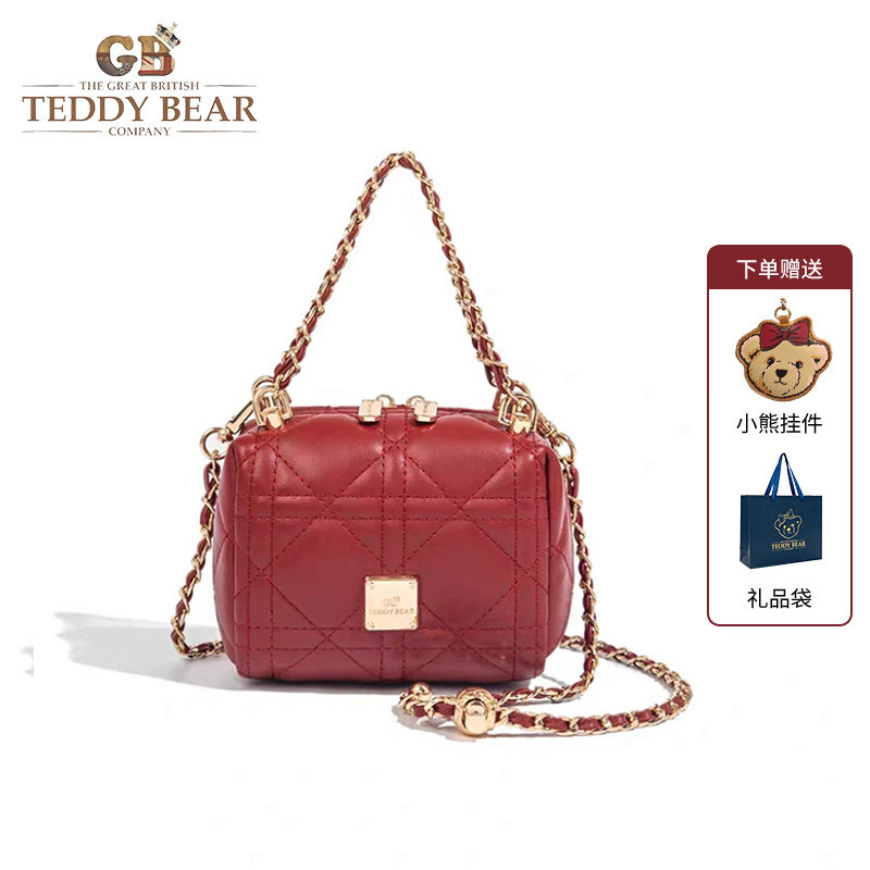 英国泰迪熊女包手提款小方包斜挎包硬面时尚潮流日常秋冬休闲复古