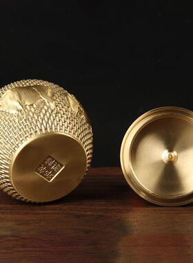 俊田黄铜五牛茶叶密封罐金茶存茶盒茶JT-A006罐仓醒大属号储存罐