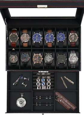 12 Slot Watch Case 2 Layers Watch Box Organizer with Large