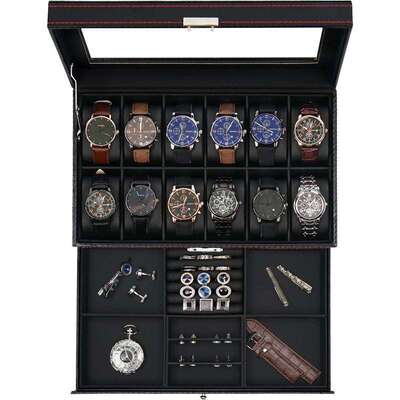 12 Slot Watch Case 2 Layers Watch Box Organizer with Large