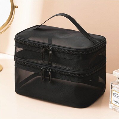 Double Layer Mesh Makeup Bag, Wash Bag, Womens Portable New