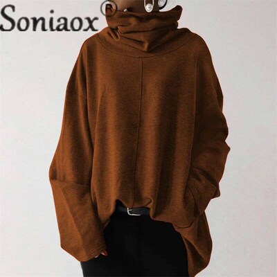Womens Turtleneck Loose Solid Color Sweatshirt Autumn Winte