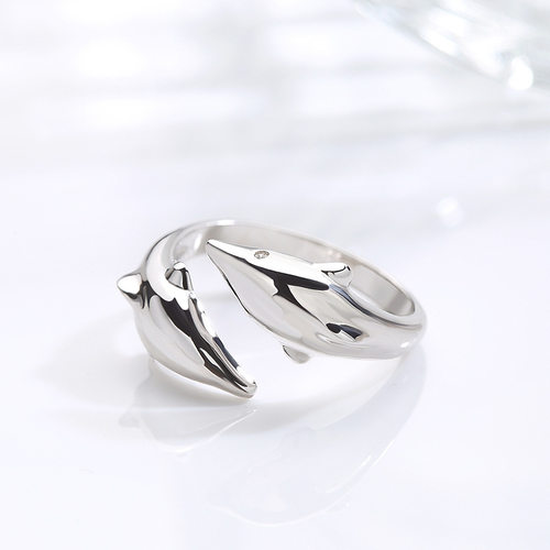 Smooth Surface Cute Animal Dolphin Adjustable Ring Silver Co