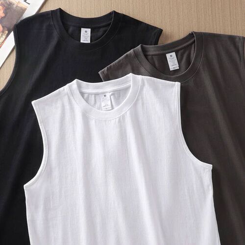 2pcs Solid Color Cotton Vest Mens White O-Neck Loose Sleeve