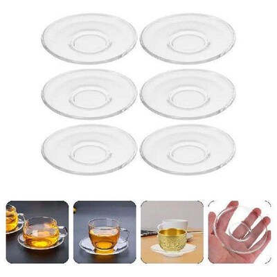 6 Pcs Glass Saucer Round Transparent Coffee Snack Small