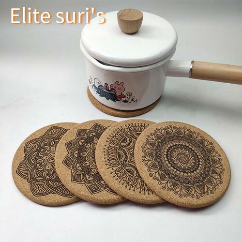 6Pcs/1Set Nordic Mandala Design Round Wooden Coasters Table