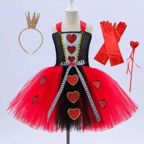 Girl Queen of Heart Cotume Kid Halloween Dre up Fancy Tutu D