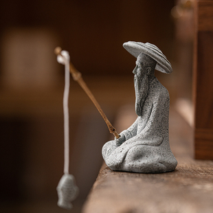 仿真钓鱼翁小摆件园艺花卉微景观姜太公装饰摆设假山盆景渔翁摆饰