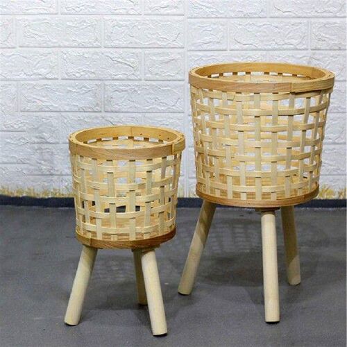 Hand Woven Rattan Flower Pot Stand Table Storage Basket
