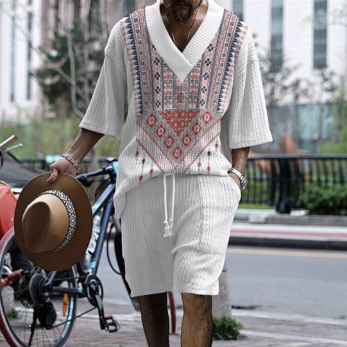 Sci-tech Printed Casual Knitted Shorts Mens Loose Short-sle
