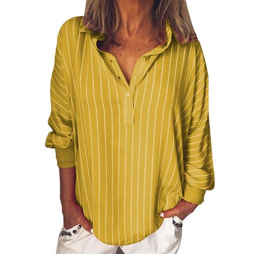 Fashion Woman Loose Casual Striped Button Lapel Long Sleeve