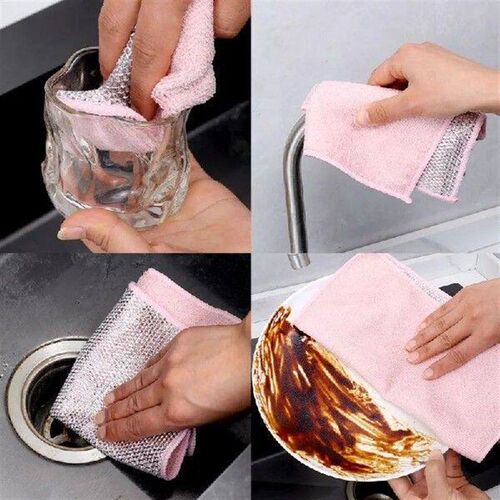 1/10pcs Magic Cleaning Cloth Pink Thickened Steel Wire
