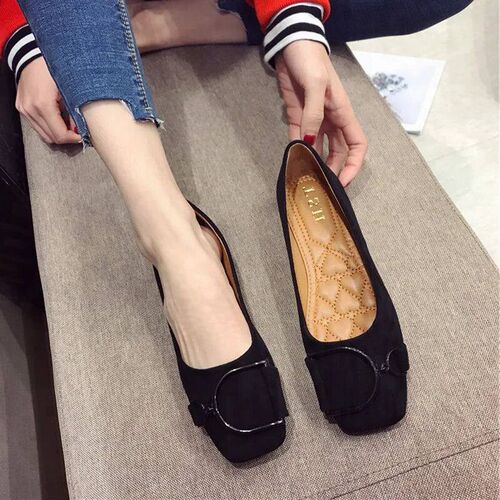 Flat Shoes for Women Spring 2024 New Suede Square Toe Shallo - 封面