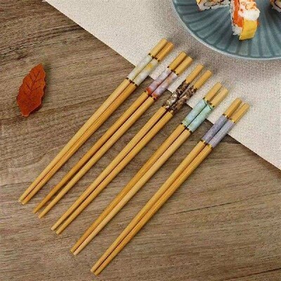 5 Pairs Marbling Anti-skid Bamboo Chopsticks Mildew Proof