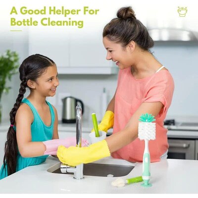 2-in-1 Bristle Bottle Brush With Nipple Brush And Stand, Bab