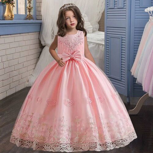 4-12T Girls Sleeveless Sequins Embroidery Wedding Dress Flo