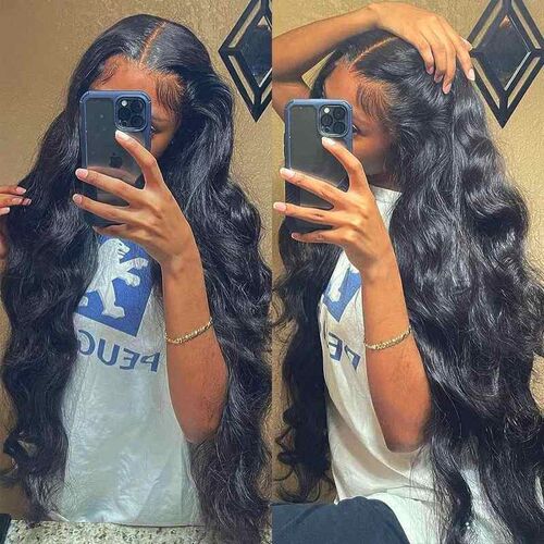 30inch 13x4 Body Wave Lace Front Wig Human Hair PrePlucked B