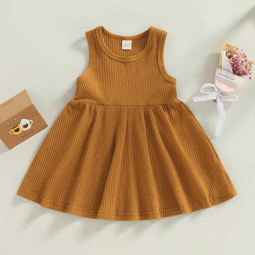Toddler Kids Baby Girls Summer Dress Sleeveless Crewneck Rib