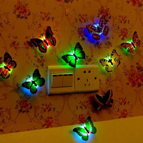 Colorful LED Nigh Lights Butterfly Shape Wall Paste Home Dec