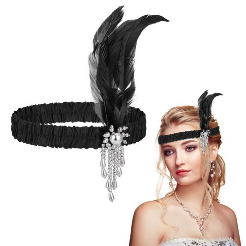 Headband Red Black Feather Pearl Headband Retro Party Props