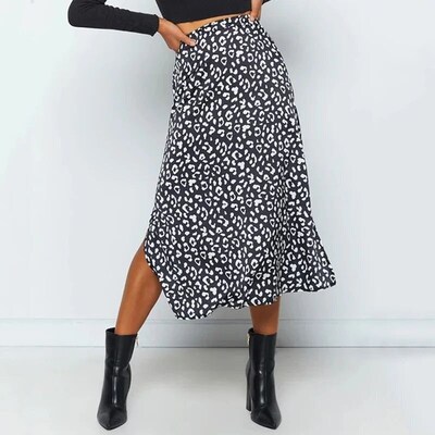 New Sexy Leopard Print  Split Skirt Casual Fashion Long Skir