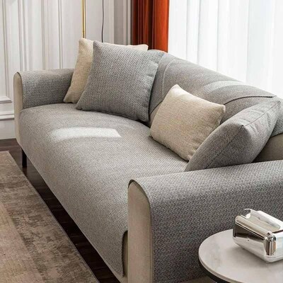 Linen Sofa ver Solid Color Modern Living Room Anti-slip Comb