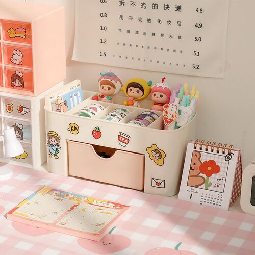 Ins Kawaii Desktop Drawer Type Storage Box Cosmetic Brush Pl