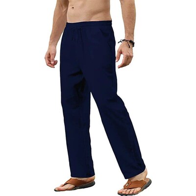 Mens Cotton Linen Pants Casual Loose Pants Male Breathable
