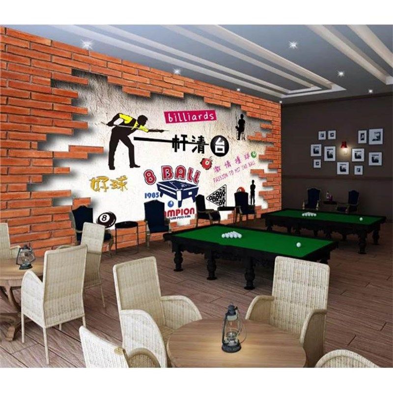 台球厅撞球馆墙布清吧娱乐休闲健身房桌球背景墙壁纸立体大型壁画