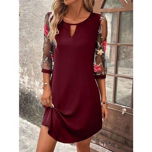 Luxury Dress Womens Perspective Mid Sleeve Printed Round