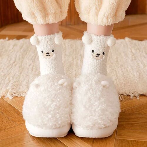 Women Winter Warm Fluffy Socks Home Floor Sleep Kawaii 3D Be