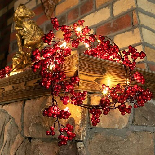 5.9ft/180cm Red Berry Christmas Garland Optional lighting Go