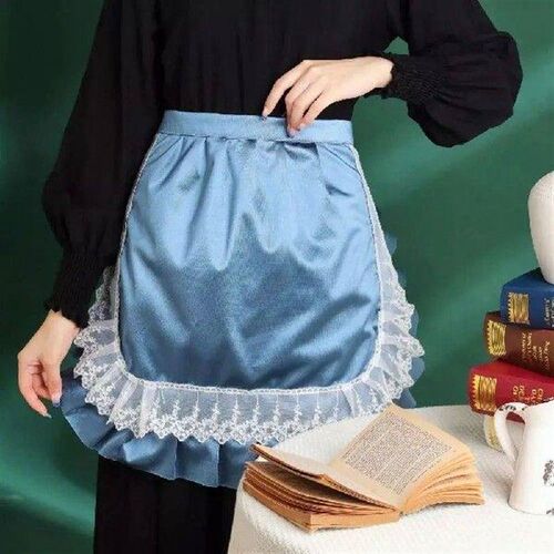 New Ruffle Lace Trim Ruffled Half Apron Solid Color Water
