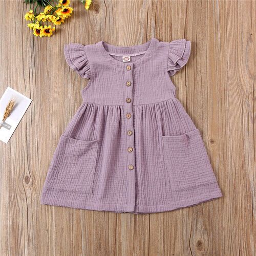 Toddler Kid Baby Girl Summer Dress Ruffles Sleeves Cotton Li