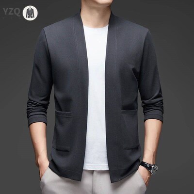 New Mens Business Casual Long Sleeved Solid Color Cloak