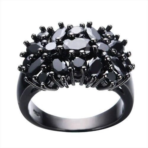 Fashion Unique Female Black Oval Inlaid Cross Border Rings V