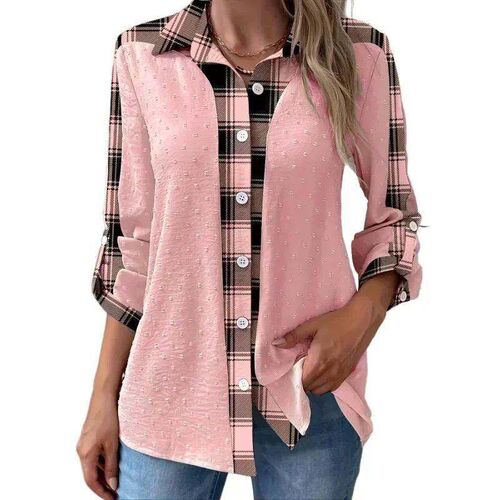 Womens Plus Size 1XL-5XL Striped Long Sleeve Button Shirt C