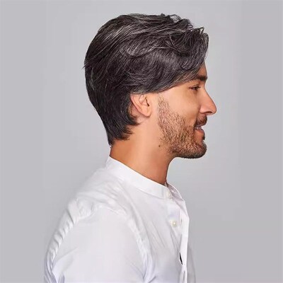 Mens Wig Black And White Bangs Partial Fluffy Wig Factory D