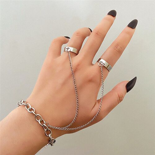 Modyle Punk Geometric Silver Color Chain Wrist Rings For Wom