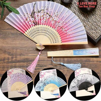 Vintage Style Silk Folding Fan Chinese Japanese Pattern Art