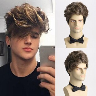 Wig Mens Short Wavy Curly Wig Mens Hair Chemical Fiber Hea
