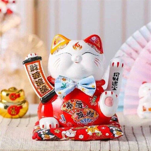 7.5-inch Waving Hand Lucky Cat Chinese Ceramic Ornament