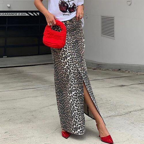 mmuter Style tton Leopard Print Straight Ankle Skirt Fashion