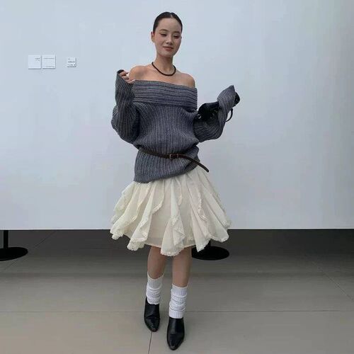 Deeptown Korean Style Lace Tulle Skirt Women Fairycore Sweet