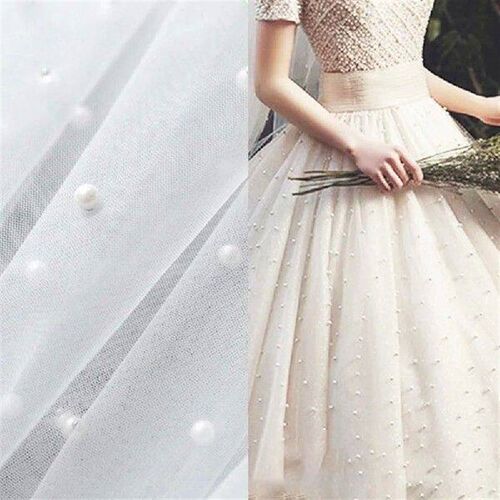 Pearl Tulle Fabric Off White Mesh Pearl Beaded Gauze Lace