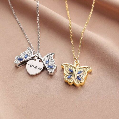 New Womens Butterfly ILoveYou Love Album Box Pendant Neckla