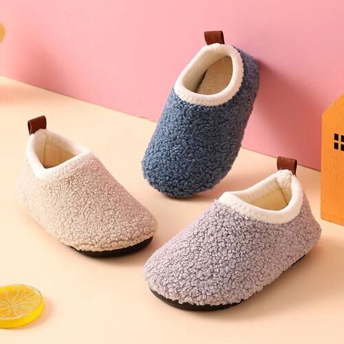 Children Cotton Slippers Solid Warm Kids Winter Home Shoes B