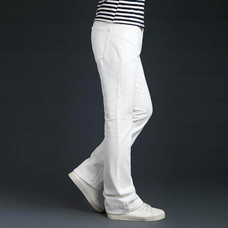 Denim micro flared pants mens white jeans - 实物图